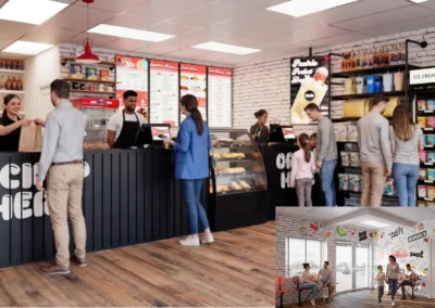 Over The Top Pop Shop Alberta, Canada Designed the Over the Top Pop Shop prototype, crafting finishes, signage, and custom millwork that bring the brand to life. Comprehensive construction drawings ensured every detail could be executed flawlessly across future locations.