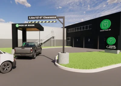 E-Commerce Drive-Through Welland, Ontario Leveraging our retail expertise, we delivered the E-commerce drive-through canopy, combining functional design, practical construction detailing, smooth vehicular circulation, and seamless integration with existing store infrastructure while staying on budget and schedule.